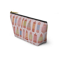 Stamped Leaves Accessory Pouch w T-bottom in Red